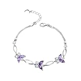 Nieboa S925 Sterling Silver Purple Butterfly Bracelets for Women,Cute and Charm Wrist Bracelets Anniversary Jewelry Gift...