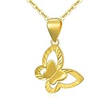 18K Yellow Gold Butterfly Necklace for Women, Real Gold Chain Shiny Pendant Anniversary Birthday Jewelry Gift for Her,...