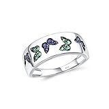 Santuzza 925 Sterling Silver Gemstone Butterfly Ring Created Sapphire Green Spinel Butterfly Band Ring for Women (9)