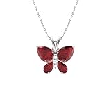 Diamondere Natural and Certified Ruby and Diamond Butterfly Petite Necklace in 14k White Gold | 1.11 Carat Quality...