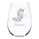 Butterfly with name 17 oz. stemless wine glass