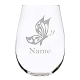 Butterfly with name 17 oz. stemless wine glass