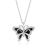 Ross-Simons 0.25 ct. t.w. Diamond and Black Enamel Butterfly Pendant Necklace in Sterling Silver. 18 inches