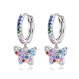 VINSMOK- Butterfly Earrings Sterling Silver Small Colorful CZ Hoop Earrings Jewelry Gifts for Women Girls