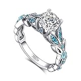 Jeulia Simulated Gemestone Butterfly Rings Sterling Silver Round Cut Bridal Set Birthstone Aquamarine Blue CZ Engagement...