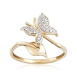 Ross-Simons 0.12 ct. t.w. Diamond Butterfly Ring in 14kt Yellow Gold. Size 7