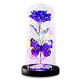 Greenke Mothers Day Rose Gifts, Galaxy Purple Butterfly Rose in Glass Dome, Light Up Forever Rose for Women Mom Grandma,...