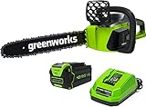 Greenworks 40V 16' Brushless Cordless Chainsaw, 4.0Ah Battery and Charger Included