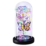 Greenke Gifts for Women Galaxy Butterfly Rose in Glass Dome, Light Up Forever Roses Birthday Gifts for Mom Grandma Wife,...
