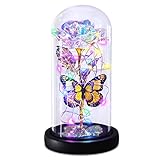 Greenke Gifts for Women Galaxy Butterfly Rose in Glass Dome, Light Up Forever Roses Birthday Gifts for Mom Grandma Wife,...