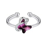 AOBOCO Purple Butterfly Ring Sterling Silver Women Ring Embellished with Crystals from Austria, Anniversary Birthday...