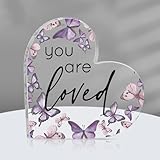 Yulejo Inspirational Butterfly Gift You Are Loved Decor Acrylic Heart Shaped Keepsake with Rustic Butterflies for...