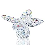 QFkris Large Crystal Butterfly 4'' Width Glass Figurines Collectibles with Crystal Ball Base Cut Glass Ornament Statue...