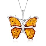 Ross-Simons Amber Butterfly Pendant Necklace in Sterling Silver. 18 inches