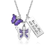 YSAHan Purple Butterfly Cremation Urn Necklace for Ashes Keepsake Memorial Jewelry Engraved Now She Flies with...
