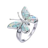 Lzz Fashion Lady Beautiful Butterfly 925 Sterling Silver White Fire Opal Ring Bridal Wedding Jewelry Size 6-10 (US code...