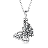 APOTIE Silver Butterfly Sunflower Urn Necklace - S925 Butterfly Ashes Keepsake Cremation Jewelry Memorial Gifts for...