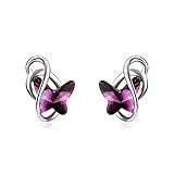 AOBOCO Sterling Silver Infinity Butterfly Earrings for Women, Crystal from Austria, Hypoallergenic Stud Earrings,...