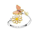 MOONMORY Sunflower Fidget Ring Spinner Rings for Anxiety - Orange Butterfly Daisy Anxiety Spinner Ring