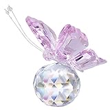 H&D HYALINE & DORA Pink Crystal Flying Butterfly with Crystal Ball Base Figurine Collection Cut Glass Ornament Statue...