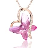 Varicpand Butterfly Pendant Necklace with Birthstone Crystals, Silver-Tone and Rose Gold, 16'+2' Chain