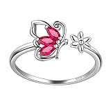 Hipunk Butterfly Red Rings Bands Statement Birthstone Women 925 Sterling Silver July-Ruby Birth Stone Animal Butterflies...
