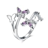 MAIHAO Women's Adjustable Size 925 Sterling Silver Butterfly White Birthstone CZ Butterfly Shape Purple Austrian...