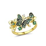 Santuzza Butterfly Ring 925 Sterling Silver Green Spinel Gold Star Flower Ring for Women (6)