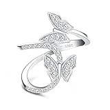 MUSECLOUD 925 Sterling Silver Butterfly Ring for Women Open Crystal Ring Promise Eternity Anniversary Wedding Jewelry...