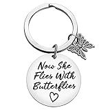 Xiahuyu Memorial Keychain Sympathy Gift Now She Flies with Butterflies Keychain Remembrance Gifts In Memory of Loved...