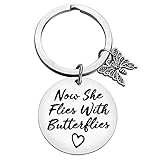 Xiahuyu Memorial Keychain Sympathy Gift Now She Flies with Butterflies Keychain Remembrance Gifts In Memory of Loved...