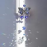 Turkish Blue Evil Eye Butterfly Wall Hanging with Crystal Suncatcher Ornament for Home Decor Protection Good Luck...