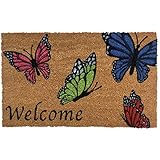 Briarwood Lane Welcome Butterflies Spring Coir Doormat Natural Fiber Outdoor 18' x 30'