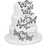 Gyufise 36 Pack Black Laser 3D Butterfly Cupcake Toppers Hollow Butterfly Cake Decorations for Birthday Wedding Fairy...