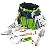 WORKPRO Garden Tools Set, 7 Piece, Stainless Steel Heavy Duty Gardening Tools with Wooden Handle, Including Garden Tote,...