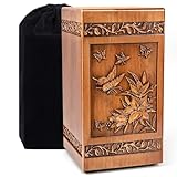 Handmade Wooden Urns for Human Ashes Adult Male Female 250lbs Engraved Butterfly Cremation Urn Box Funeral Decorative...
