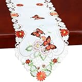 Simhomsen Embroidered Butterfly Table Runner for Spring and Summer, Dresser Scarf (Coral, 14 x 69 inches)