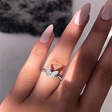 AZQ 925 Sterling Silver Fashion 18k Gold Butterfly Ring Shiny Cubic Zirconia Anniversary Promise Tail Rings CZ Classic...
