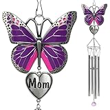 Mom Butterfly Windchime Purple Butterfly Wind Chime with Engraved Mom Heart Porch Garden Chimes for Mom