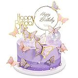 LANGPA 22-Pieces Butterfly Cake Decorations With Happy Birthday Acrylic Cake Toppers for Baby Shower Wedding Birthday...