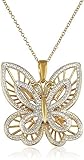 MORGAN & PAIGE Sterling Silver Butterfly Necklace, 18k Yellow Gold Plated Necklace with Diamond Accents, Filigree...