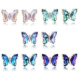 5 Pair Butterfly Earrings for Women Glass Crystal Butterfly Stud Earrings for Girls 925 Sterling Silver Post Lightweight...