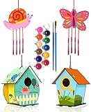 HOME COMPOSER 4 Pack DIY Bird House Wind Chime Kits for Children to Build and Paint, Wooden Arts and Crafts for Kids...
