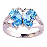 Psiroy 925 Sterling Silver Plated Created Blue Topaz Filled Butterfly Ring Size 6