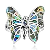AeraVida Exotic Graceful Butterfly Abalone Shell Inlay .925 Sterling Silver Ring | Casual Comfort Fit Silver Rings for...