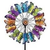 Bits and Pieces - LED Butterfly Solar Wind Spinner-Solar Powered Glass Ball Emits Color-Changing Light - Made of Metal...
