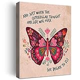 Flower Butterfly Inspirational Quotes Motto Framed Canvas Wall Art Gifts for Women Girls Friends Sister,Motivational...