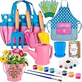 Kids Gardening Tools set, Kids Gardening Plant and Paint Arts Crafts Set Gifts for Kids Aged 5-12, Wooden Garden Tools...