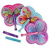 ArtCreativity 9.5 Inch Handheld Butterfly Folding Fans - Pack of 12 Foldable Fans in Assorted Colors and Designs, Goodie...